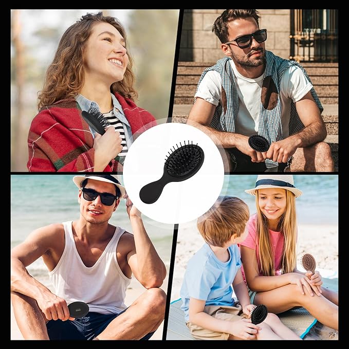 RHOS Mini Hair Brush for Women,Men and Kids-Travel Size Hair Brush for Purse,Pocket,backpack-Small Cushion Paddle Brush with Soft Bristles-Mini Detangler Brush for All Hair Types(1 Pack-Black)