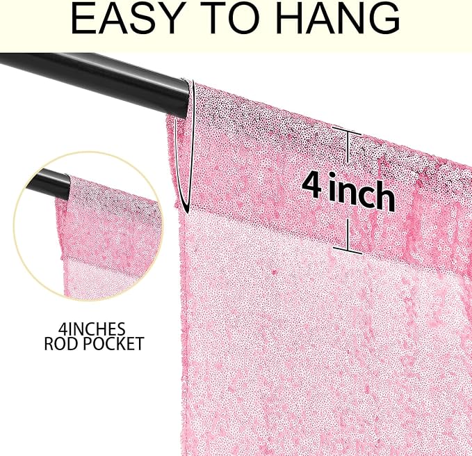 2×8FT-4PCS Pink Sequin Backdrop Curtains Panels, Photography Backdrop Glitter - Image 5