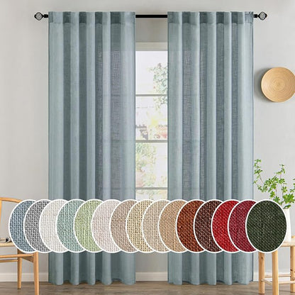 MIULEE Dusty Blue Linen Curtains 52x84 Inch Long by MIULEE