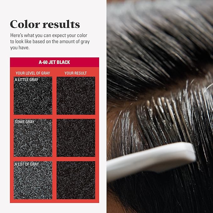 Just For Men Easy Comb-In Color Mens Hair Dye, Easy No Mix Application with Comb Applicator - Jet Black, A-60, Pack of 1