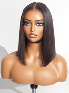 LUVME HAIR 12 Inch Glueless Bob Wigs Human Hair Pre Plucked, 5x5 HD Lace Closure Wigs Human Hair 180 Density, Ready to Go Blunt Cut Bob Wig with Bleached Knots & Pre Cut Lace