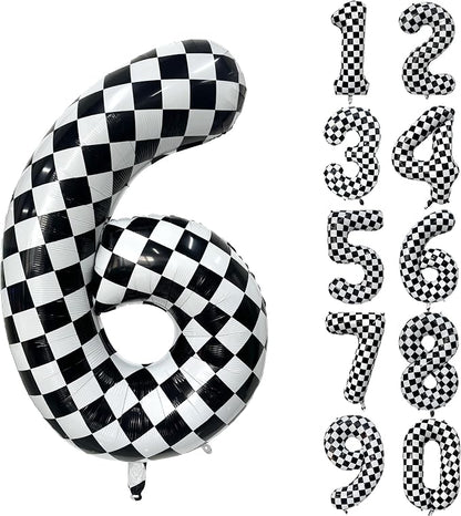 40 Inch Checkered Number Balloon 6 Black and White Number 6 Balloon Foil Helium by Yeodong