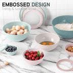 COOK WITH COLOR Mixing Bowls with Lids - 12 Piece Plastic Nesting Bowls Set includes 6 Prep Bowls and 6 Lids, Non Slip Bottom and Embossed Design - Microwave Safe (Teal)