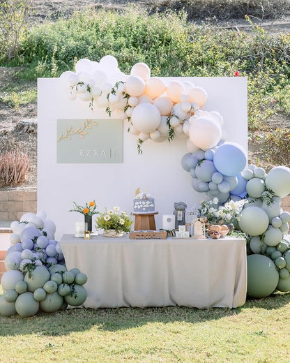 Dusty Green Blue Balloon Garland – Double Stuffed Baby Blue Sage Green White by IHEPYQ