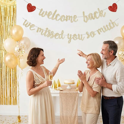 Glitter Champagne Welcome Back We Missed You So Much Banner NO DIY | Pre-Strung - Image 6