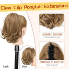 KooKaStyle Ponytail Extension, 10" Short Claw Clip in Pony Tails Hair Extensions Curly Wavy Synthetic Drawstring Hairpieces for Women(Light Blonde Brown)