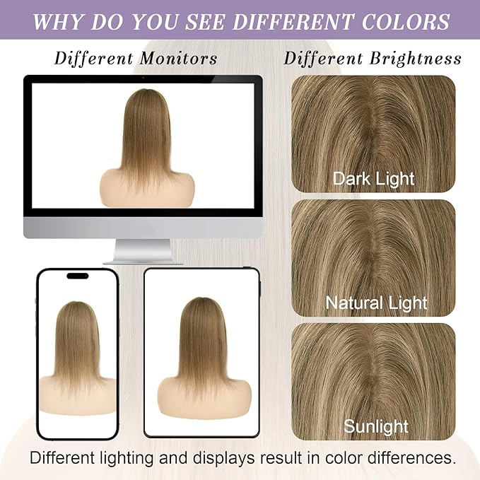 Toppers Hair Pieces for Women #TAC, 3x5 Inch Injected Silk Base 14 Inch Length 130% Density Real Human Hair Toppers