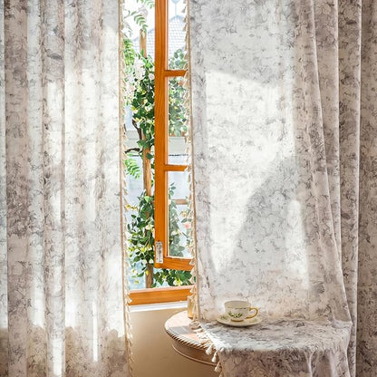 Floral Semi Sheer Rod Pocket 84 Inch Curtains 2 Panel Set - Image 5
