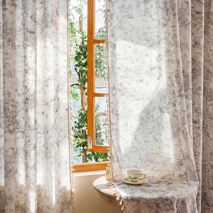 Floral Semi Sheer Rod Pocket 63 Inch Curtains 2 Panel Set - Image 5