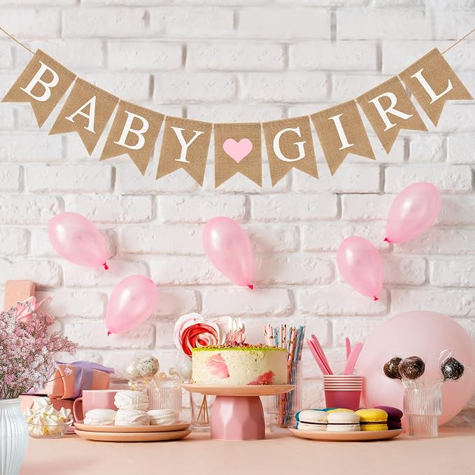 Pre-Strung Baby Girl Burlap Banner, Gender Reveal Banner - Image 4