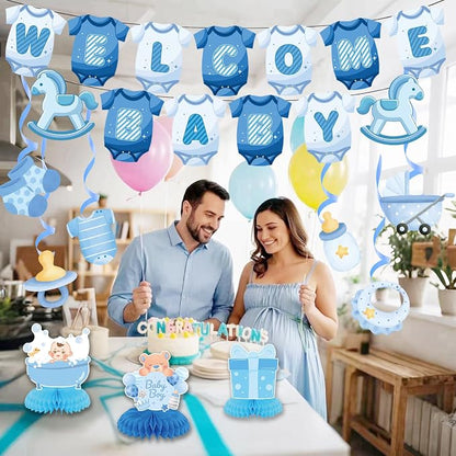Baby Shower Decorations for Boy- Baby Shower Banner Blue Paper Welcome Baby - Image 5