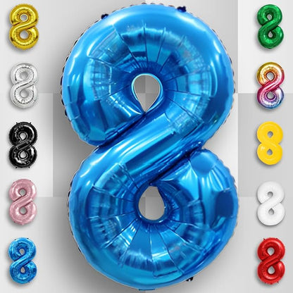 Blue Number Balloon 8 Mylar Foil Balloons 16 inch - Image 3