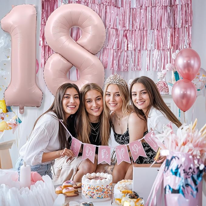 Pastel Pink 18 Balloon Numbers for Girls, Big Blush Pink Foil 1 & 8 Helium - Image 3