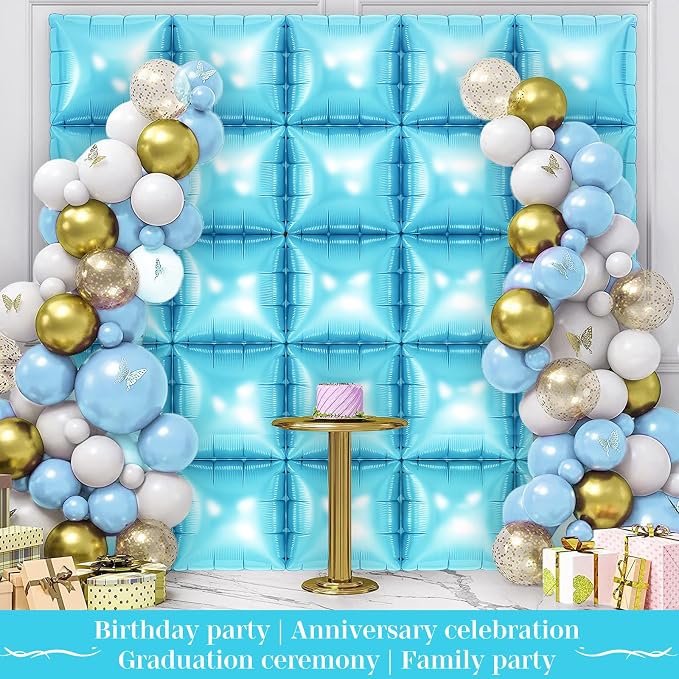Light Blue Square Foil Balloons 25 Pcs Metallic Light Blue Balloons Wall - Image 5