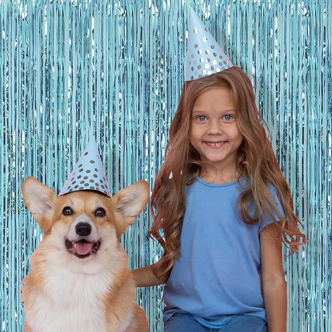 5 Pack Blue Fringe Backdrop 3.2ft x 8.2ft Foil Curtain Tinsel Foil Fringe - Image 5