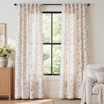 jinchan Floral Linen Curtains for Living Room 84 Inch Length Brown Flower by JINCHAN