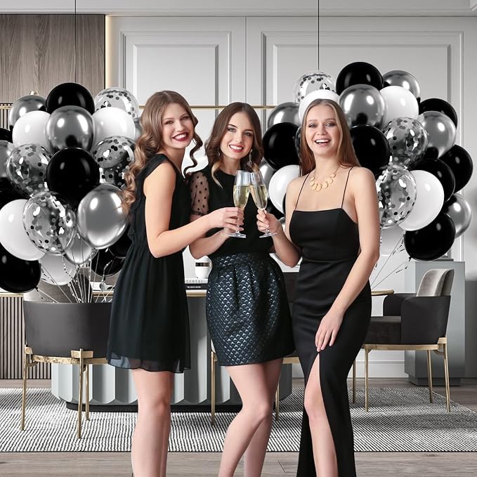 60pcs Black and Silver Balloons 12inch - Image 5