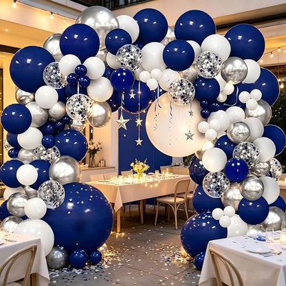 148pcs Navy Blue Silver White Balloon Arch Kit - Image 8