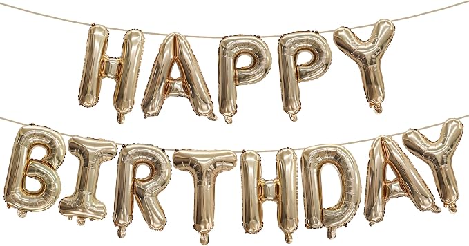 16In Happy Birthday Letters Balloons Banner | Light gold Happy Birthday Mylar by Exquisitehighqualitypartydecorationstomeetyoureveryneed%EF%BC%81