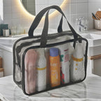 Black Mesh Shower Tote Bag - 12×8Inch Portable Quick-Dry Hanging Pouch for Bathroom, Gym, Camping, Toiletry Organizer