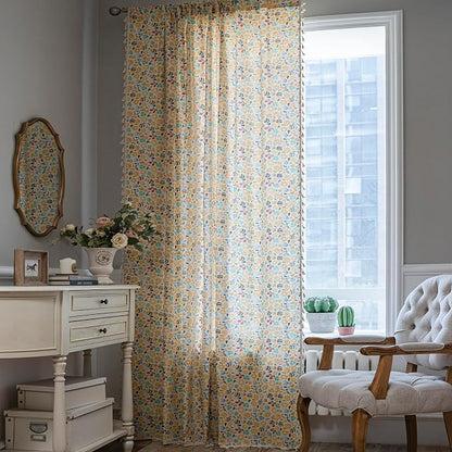 ENJOYBRIDAL Floral Curtains 96 Inch Length 2 Panels Tassel Boho Semi-Sheer - Image 4