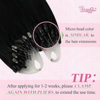 YoungSee Microlink Hair Extensions Human Hair Black Micro Bead Hair Extensions Jet Black Beaded Hair Extension Short Hair 14Inch 50s 50g Micro Ring Human Hair Extension for Adding Volume