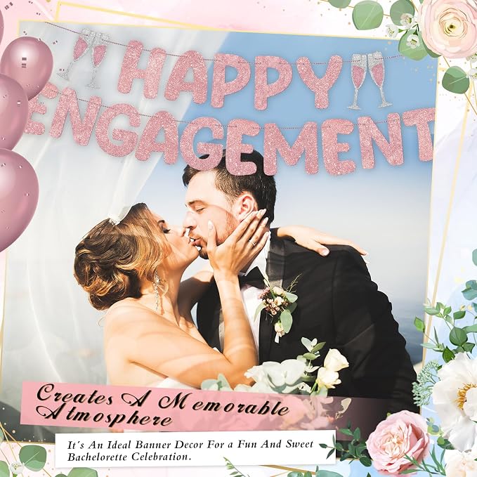 Pre Strung Happy Engagement Banner Glitter Engagement Party Decorations - Image 4
