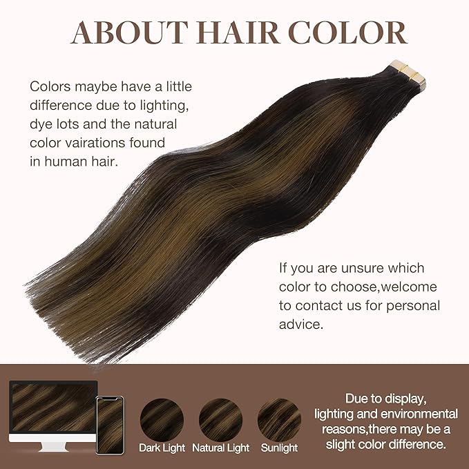 GOO GOO Tape in Hair Extensions Human Hair, 2/6/2 Balayage Dark Brown to Chestnut Brown, 18inch 50g 20pcs, Skin Weft Seamless Invisible, Silky Straight with Thick Ends, Remy Human Hair