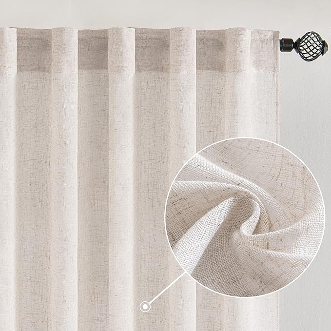 MIULEE White Linen Curtains 52x96 Inch Long by MIULEE