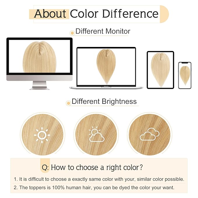 SEGO Human Hair Toppers for Women With Thinning Hair, 7 * 13CM Silk Base 100% Real Human Hair Clip in Top Wiglet Hairpieces -10 Inch No Bangs Ash Blonde&Bleach Blonde