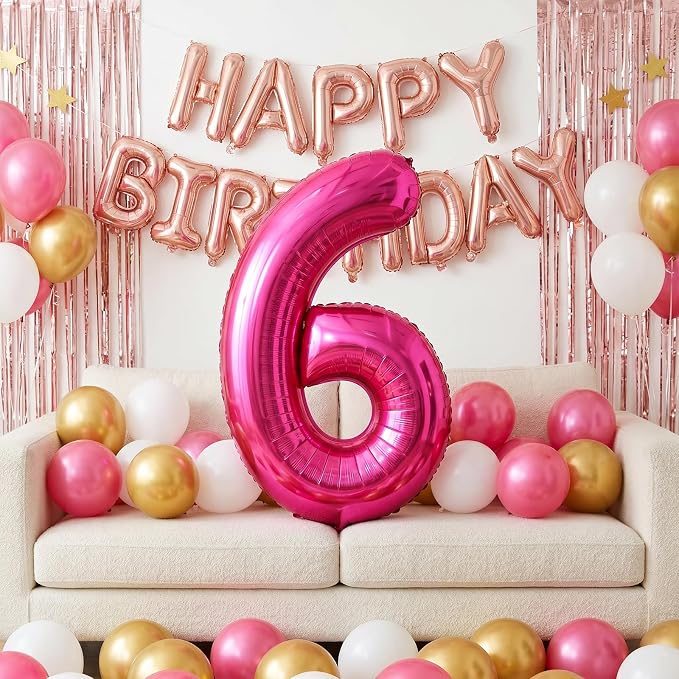 40 Inch Hot Pink Number 6 Balloon, Giant Number Balloons, Birthday Decor | - Image 4