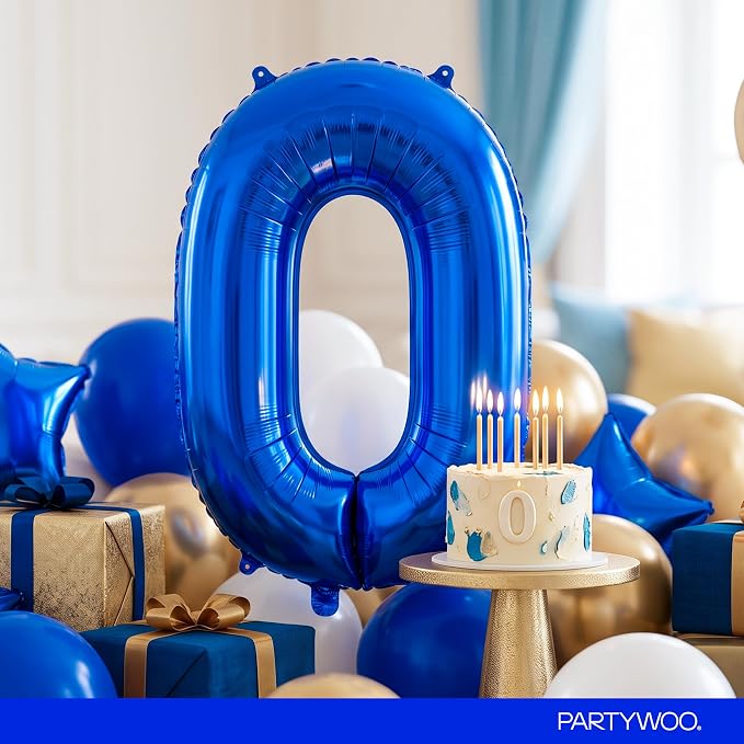 PartyWoo Number Balloons 40 Inch Blue Number 0 Kit - Image 3