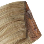 YoungSee 135G Wire Hair Extensions Real Human Hair Light Brown Wire Human Hair Extensions Balayage Light Brown with Blonde Fish Line Hair Extension for Women 24 Inch