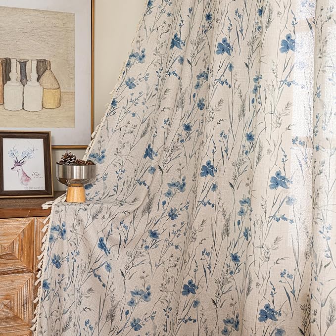 ENJOYBRIDAL Floral Curtains 96 Inches Rod Pocket Semi Sheer Drapes - Image 5