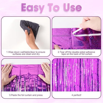 Voircoloria Laser Purple Foil Fringe Backdrop Curtains, 2 Pack | Tinsel - Image 5
