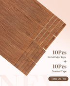 GOO GOO Invisi Edge Tape in Hair Extensions Human Hair, 330 Cinnamon Terra Copper 10pcs injected with 10pcs classical tape ins, 16inch 50g, Virgin Remy Hair, Natural Look