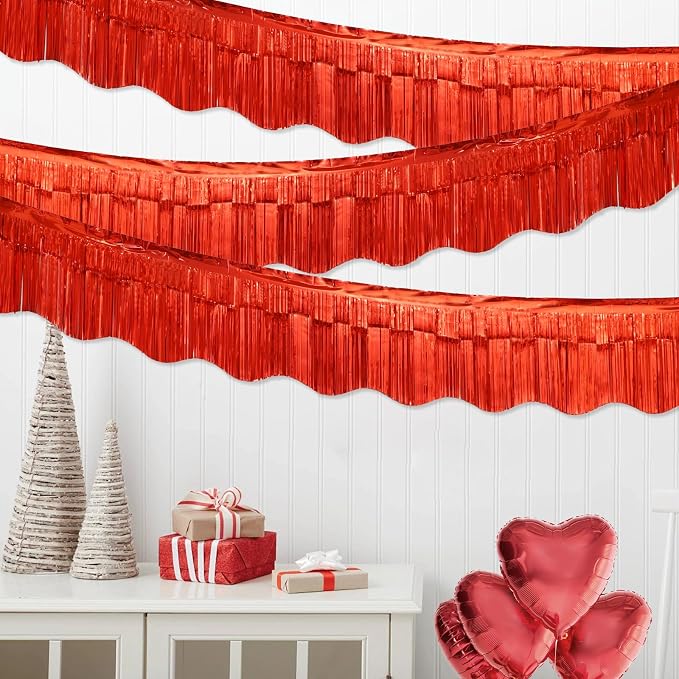 LOLStar Red Foil Fringe Tinsel Garland, Tinsel Streamers Banner, 6 Pack | 60Ft - Image 3