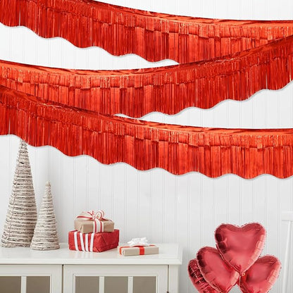 LOLStar Red Foil Fringe Tinsel Garland, Tinsel Streamers Banner, 6 Pack | 60Ft - Image 3