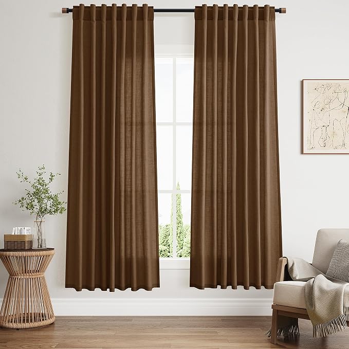 Tobacco Brown Linen Curtains 72 inch Length by Nanspring