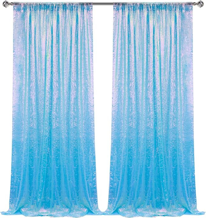 2×8FT-2PCS Mermaid Blue Sequin Backdrop Curtains Panels, Photography Backdrop - Image 8