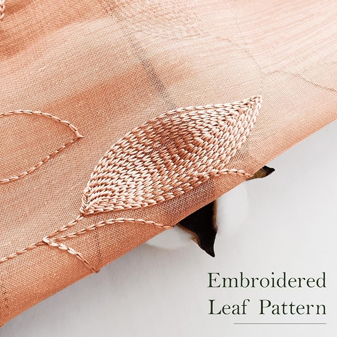 HOMEIDEAS Fall Burnt Orange Sheer Curtains 96 Inches Long 2 Panels Embroidered - Image 3