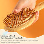 GAINWELL Hair Brush for Hair Growth, Bamboo Bristles Detangling Wooden Paddle Hair Brush for Massaging Scalp, All Hair Types Women Men Kids, Ergonomic Handle, Pointed Bristle