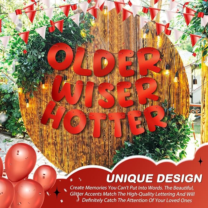 Fulmoon Set of 3 Pre Strung Older Wiser Hotter Glitter Banner Funny Birthday - Image 7