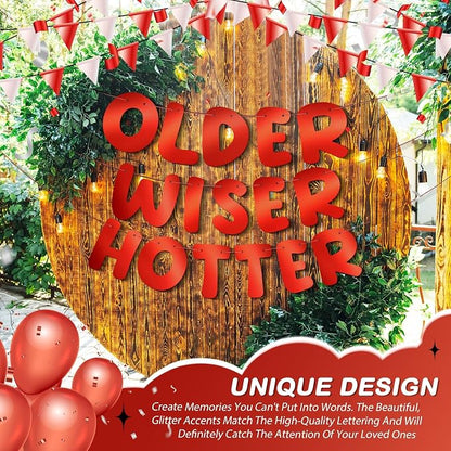 Fulmoon Set of 3 Pre Strung Older Wiser Hotter Glitter Banner Funny Birthday - Image 7