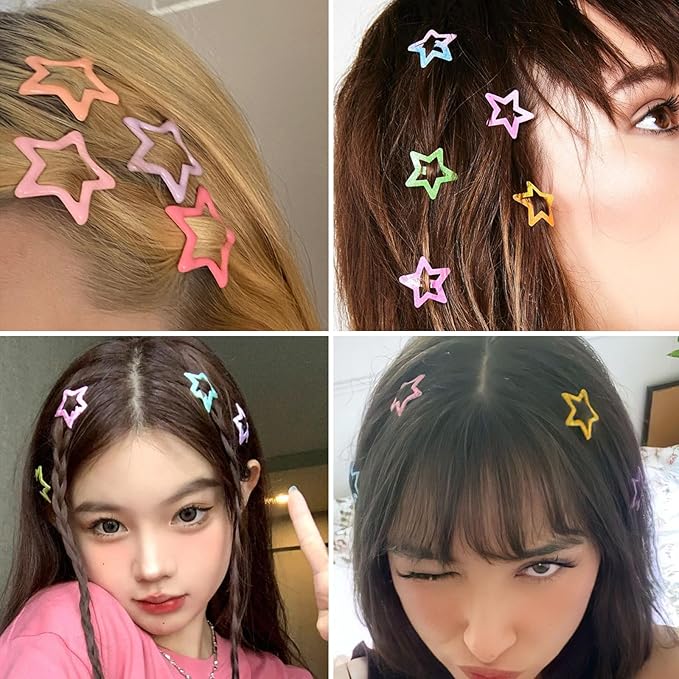 Star Hair Clips Snap Hair Barrettes Non Slip Star Hair Accessories Multiple Colors Metal Hair Clips for Girls Women -30 PCS 1.18"