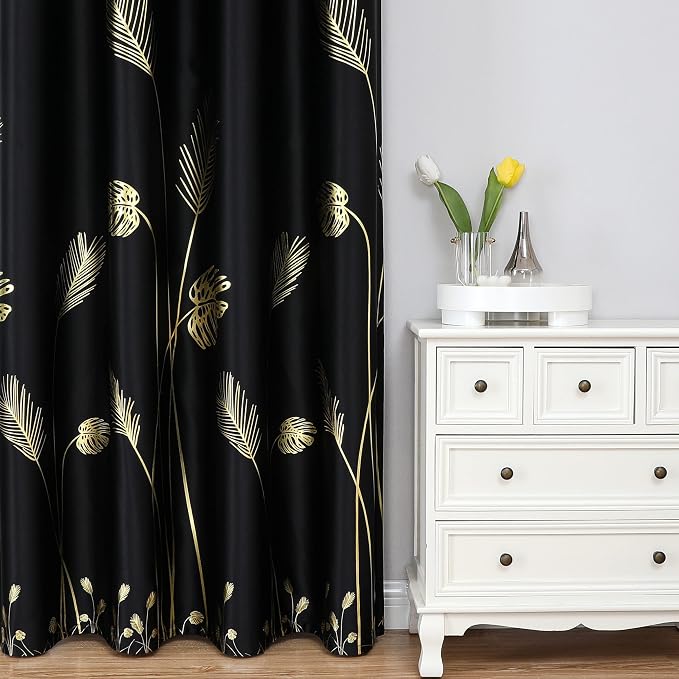 Black Blackout Curtains for Bedroom 90 Inches Long, Room Darkening Grommet - Image 2