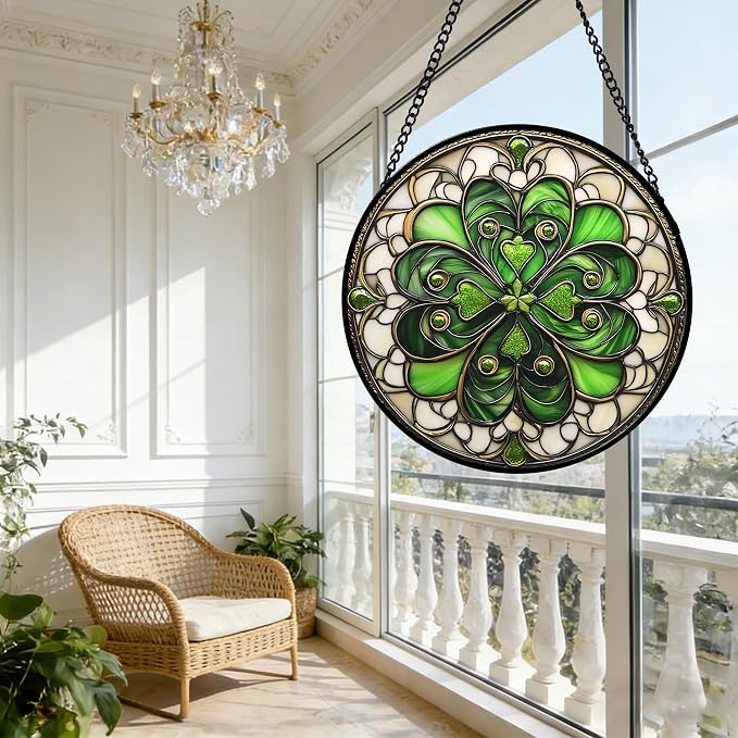 DASTOLL Stained Glass Window Hanging St. Ripak Festival Green Lucky Clover - Image 7