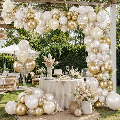 Pearl White Sand Metallic Light Gold Balloons Garland Arch Kit as Engagement - Image 5