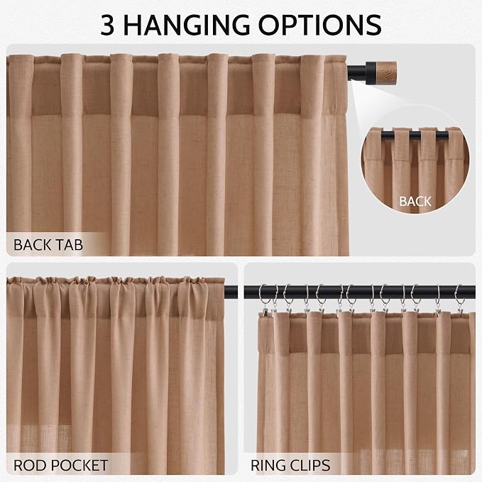 Peach Linen Curtains 96 Inches Long Set - Image 2