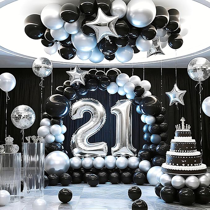 100 Pack Black and Silver Balloons 12 Inch Shiny Metallic Black Silver Extra - Image 4